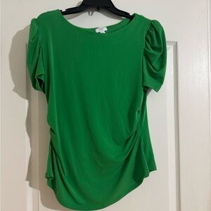 Crown & Ivy Emerald Green Ruched Sleeve Blouse